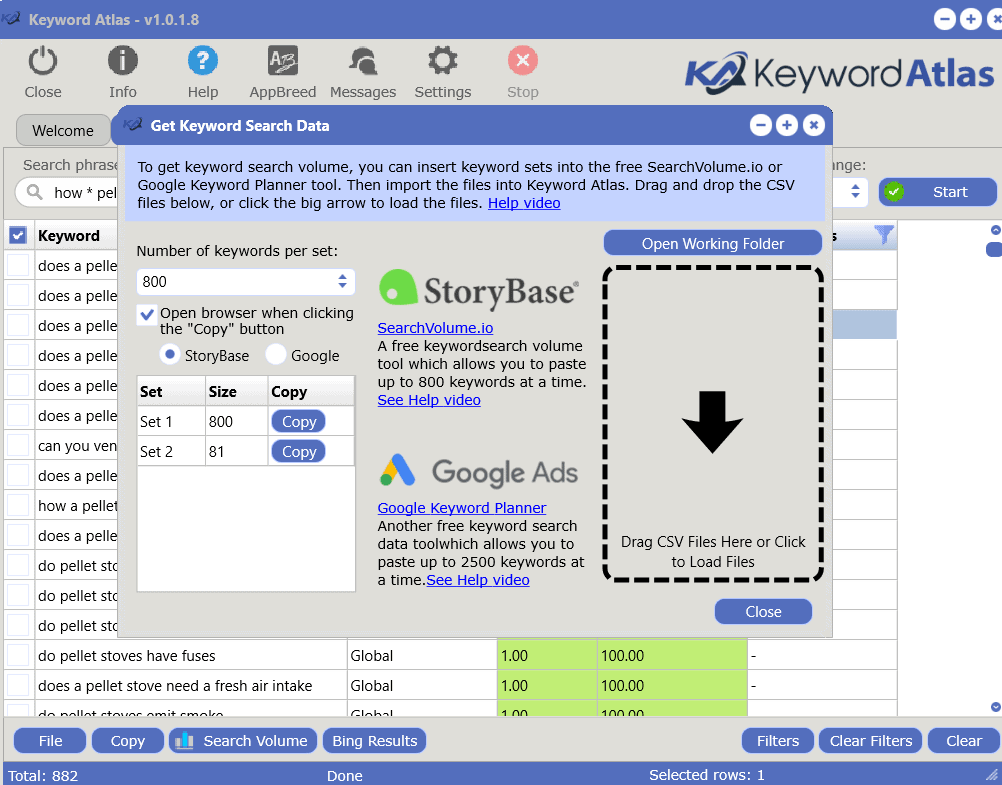 export keywords to find search volume