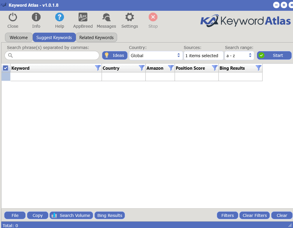 keyword atlas start screen