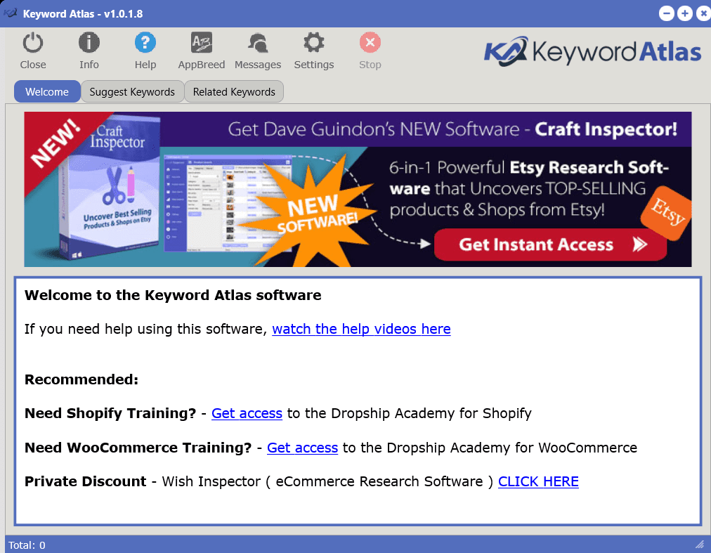 keyword atlas welcome screen