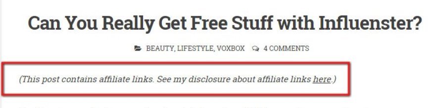 example of an affiliate disclosure notice
