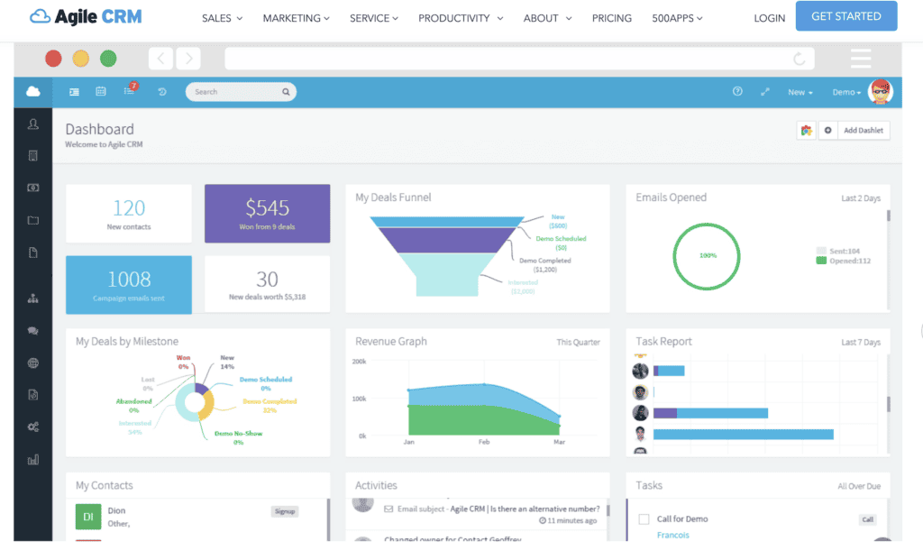 agile crm homepage