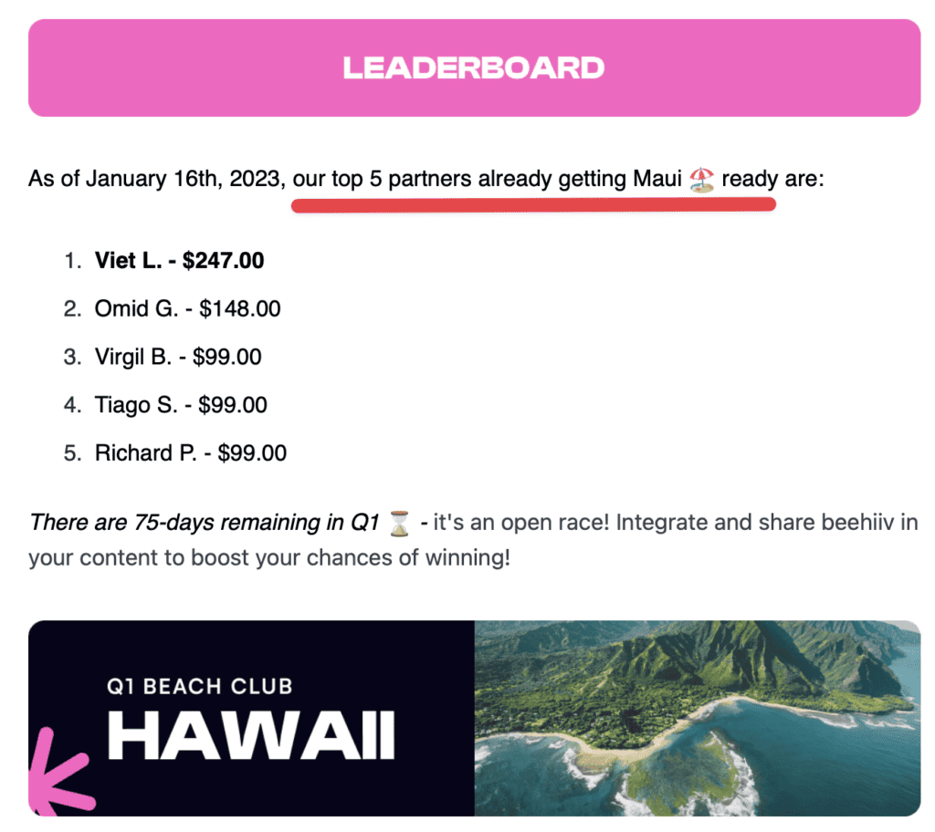 beehiiv affiliate constest leaderboard