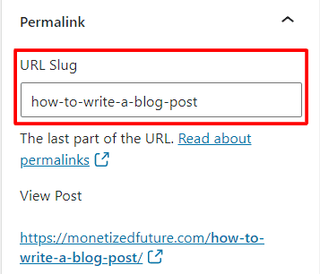 blog post slug