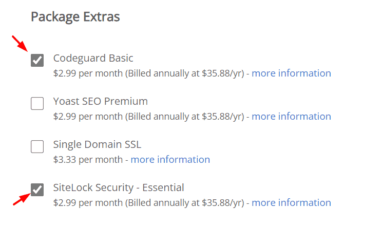 bluehost package extras
