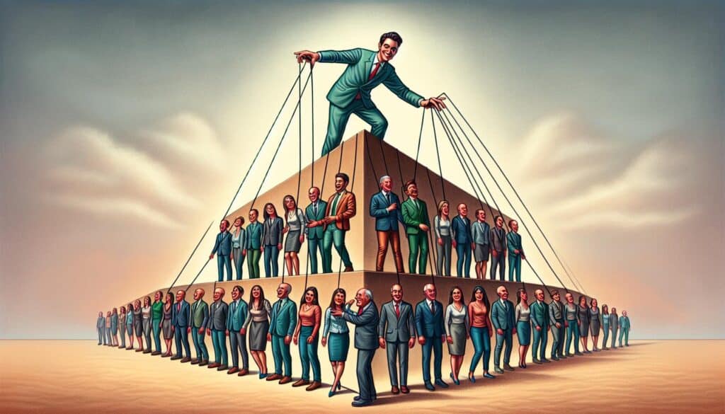 depication of a sketchy pyramid scheme