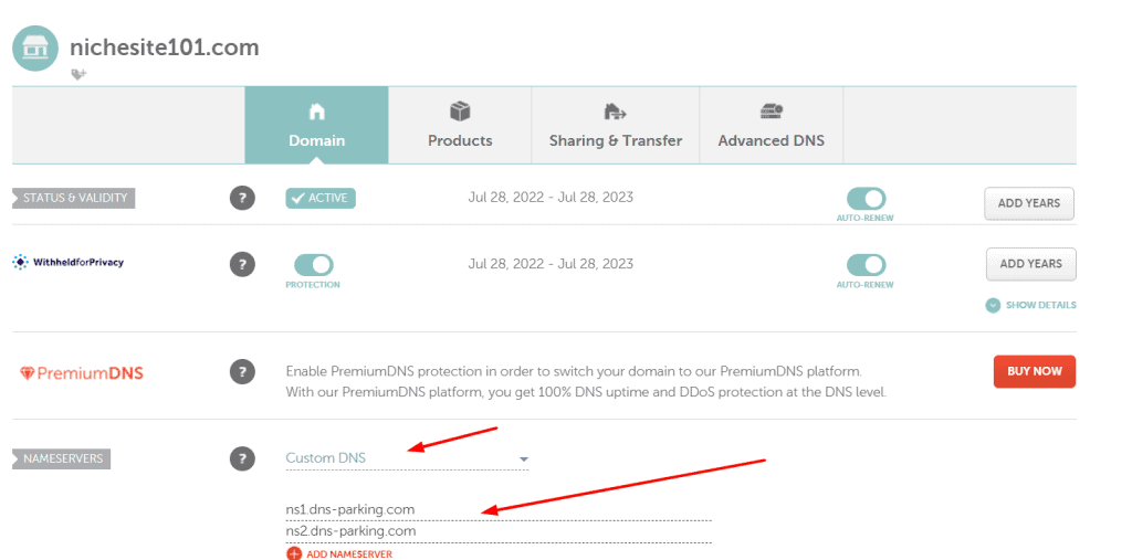 domain registrar change nameservers