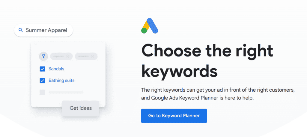 google keyword planner homepage