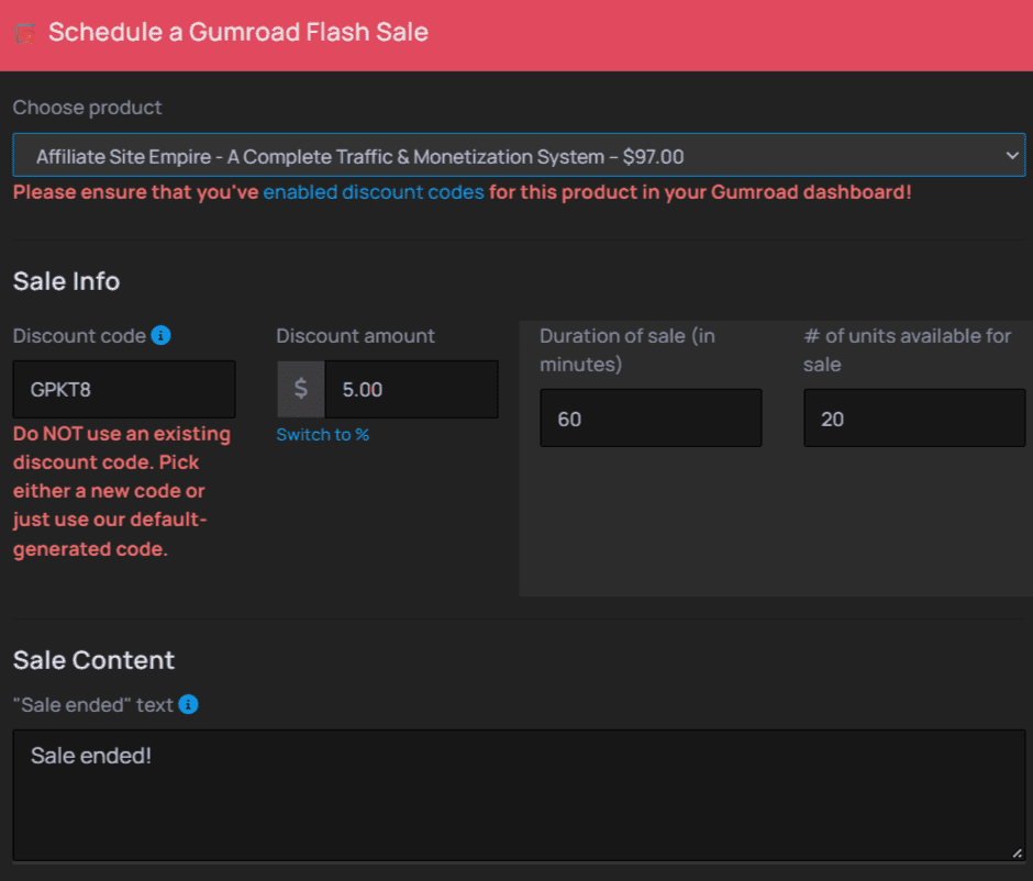 gumroad flash sale tool