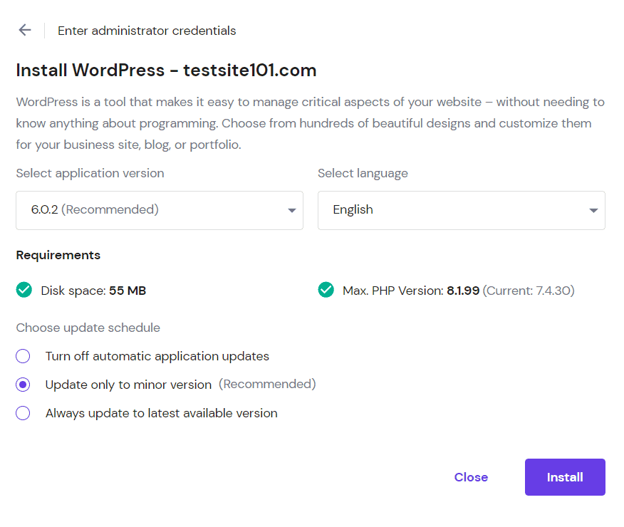 hostinger install wordpress options