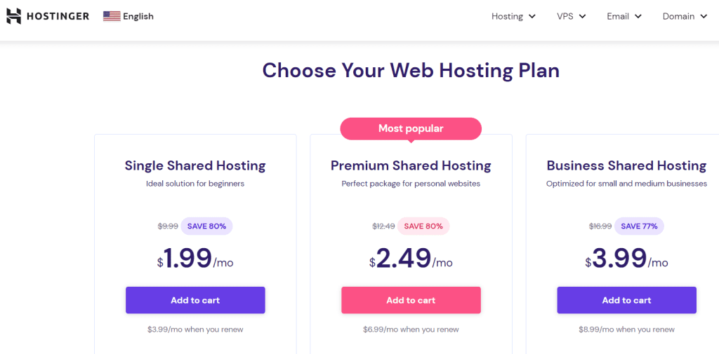 hostinger pricing plans