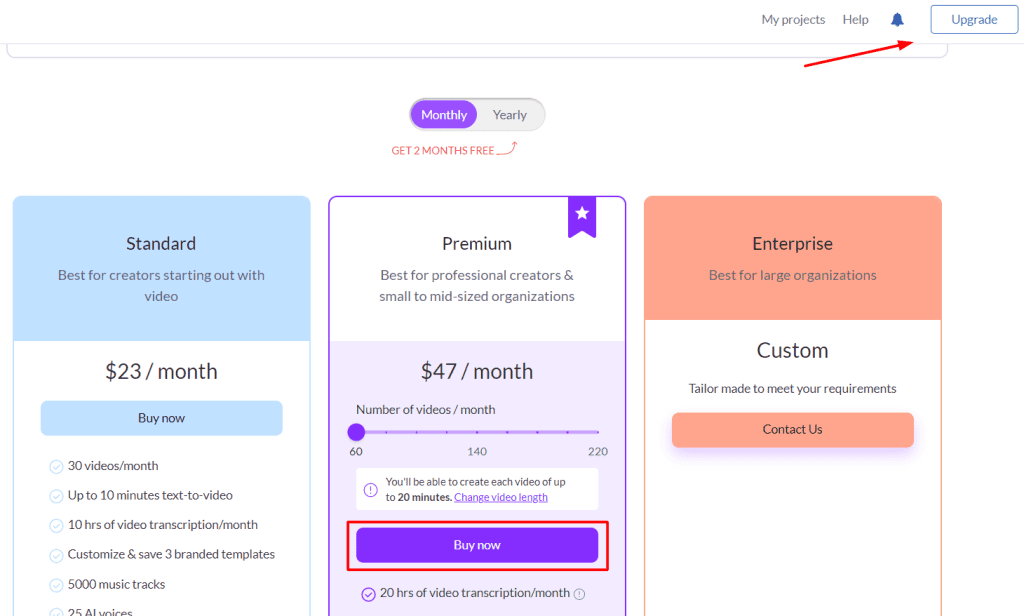 how to upgrade pictory plan