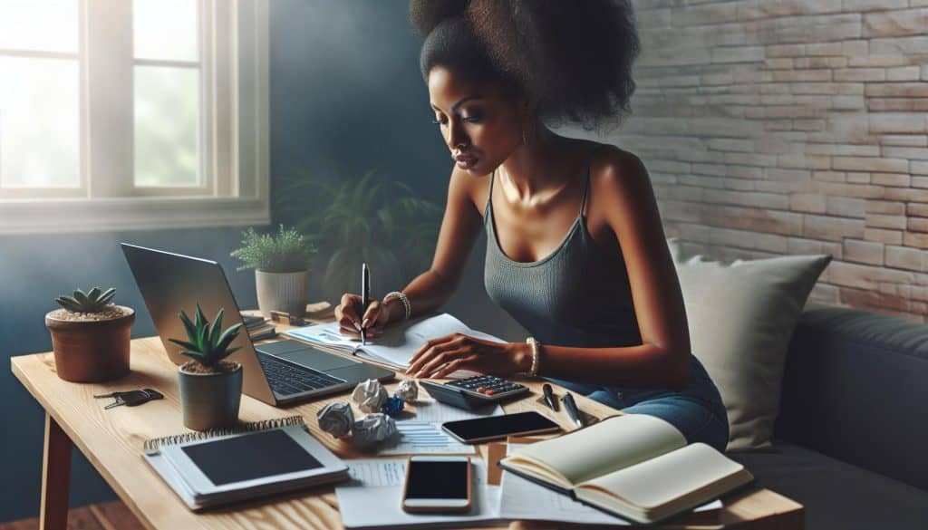 woman trying to figure out her finances by doing a budget
