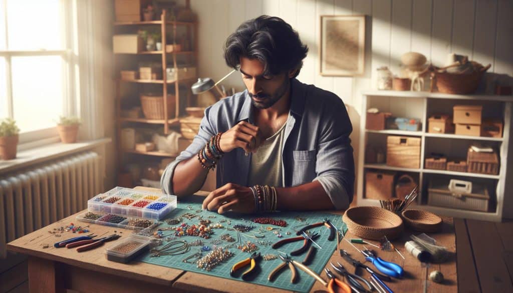 guy creating jewelry on the weekend for extra cash