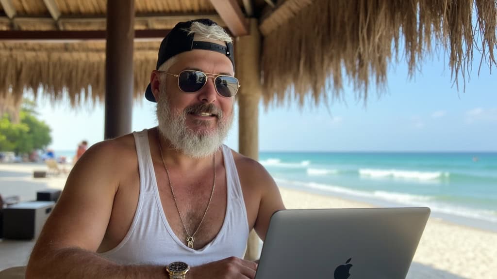 james lee making money from laptop on the beach