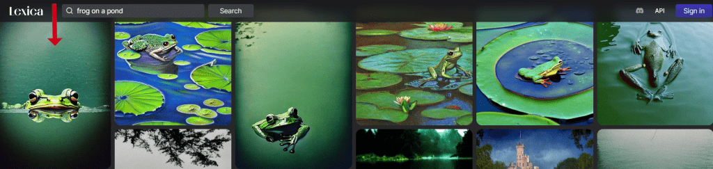 lexica.art frog on a pond query