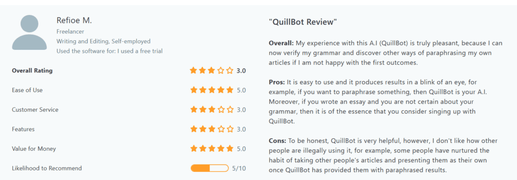 negative review of QuillBot