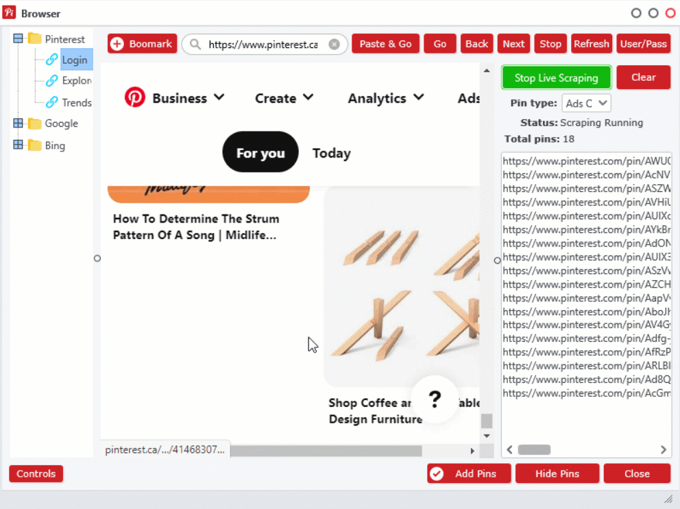 pin inspector browse and scrape tool