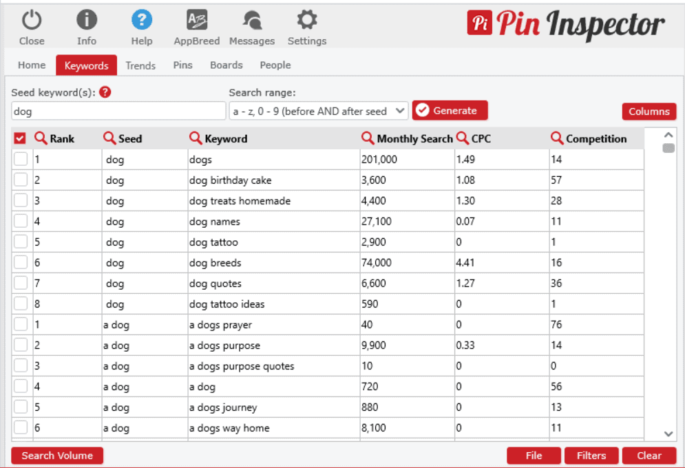 pin inspector keyword generator