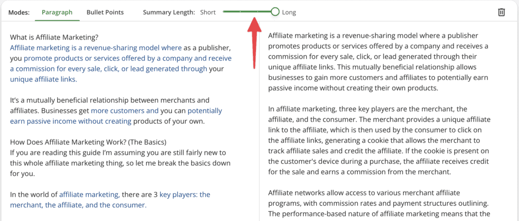quillbot summary length slider
