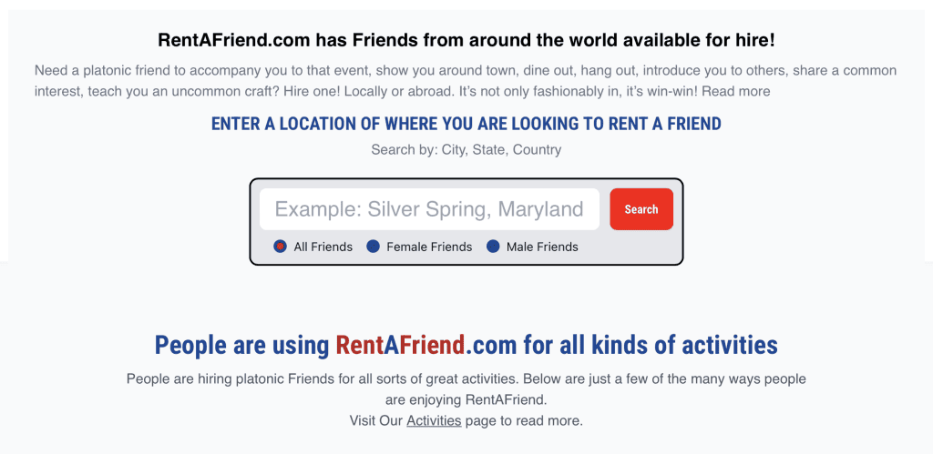 rentafriend homepage