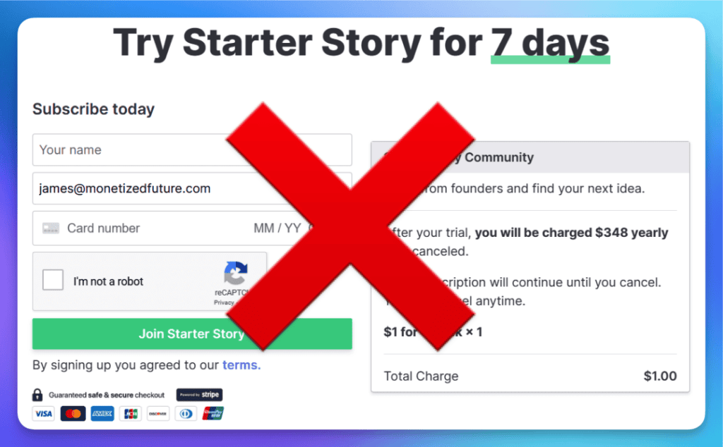 starter story no longer has a free plan or $1 trial