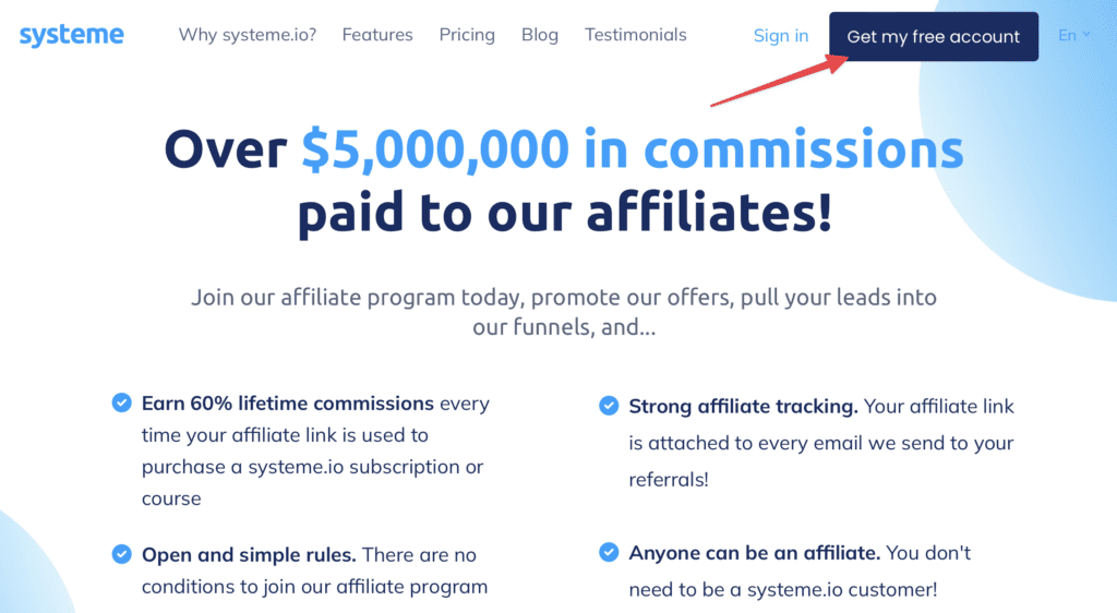 systeme.io affiliate program signup