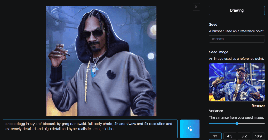 text prompt with seed image feature