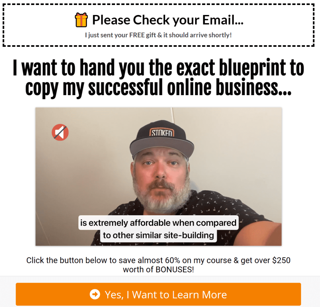 affiliate funnel thank you page example