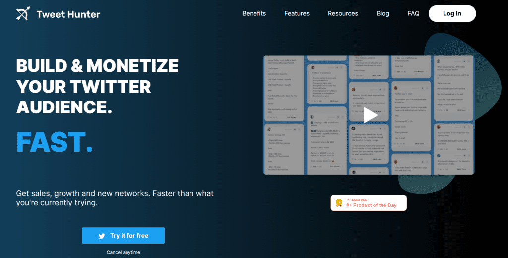 tweet hunter homepage