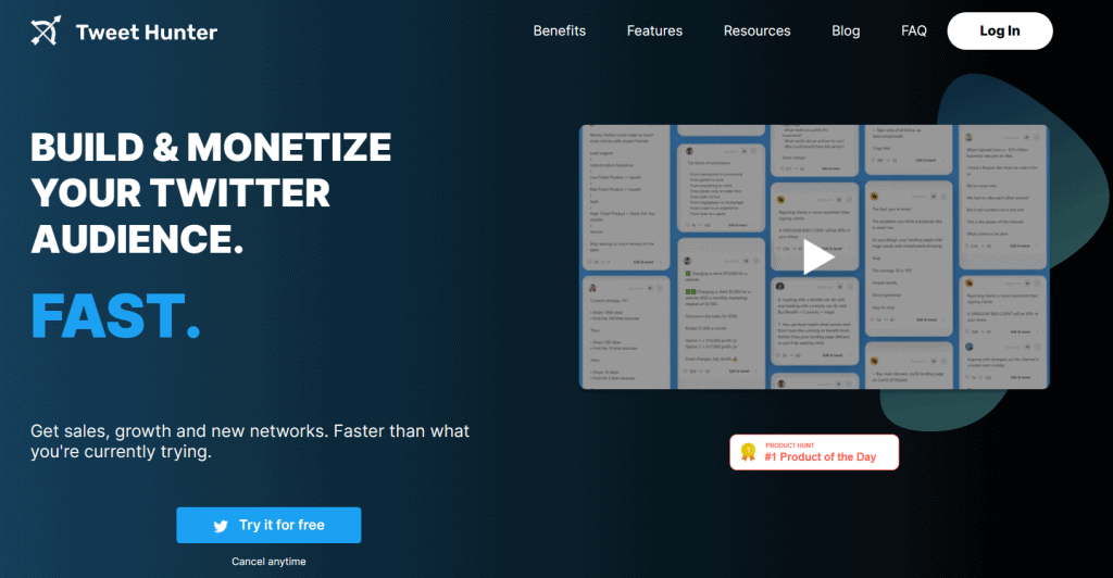 tweet hunter homepage 