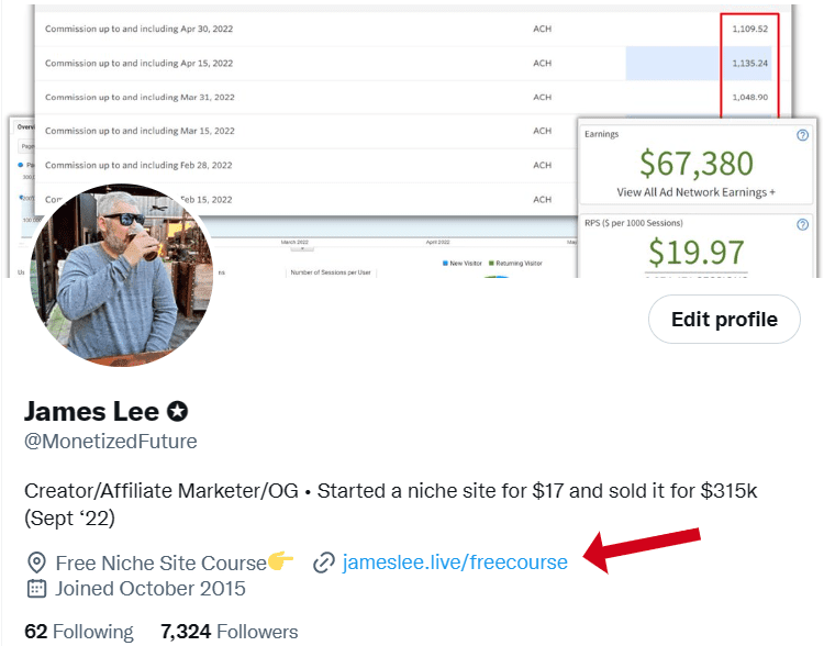 twitter bio affiliate link