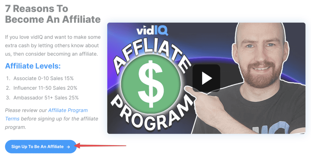 vidIQ affiliate program signup page