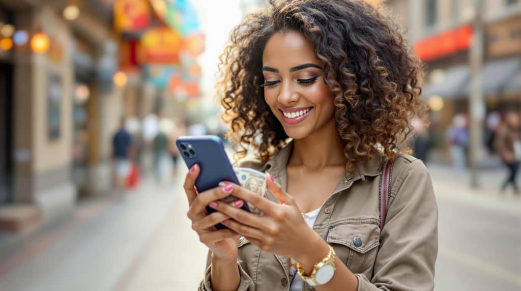 woman making money from app of her mobile phone